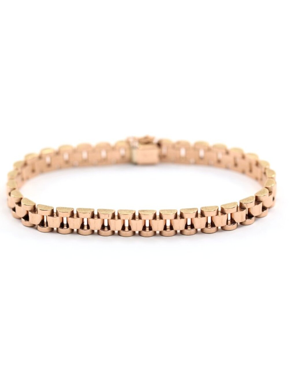Unique 14K Karat Solid Rose Gold Rolex Style Link Bracelet - 8.50" Length